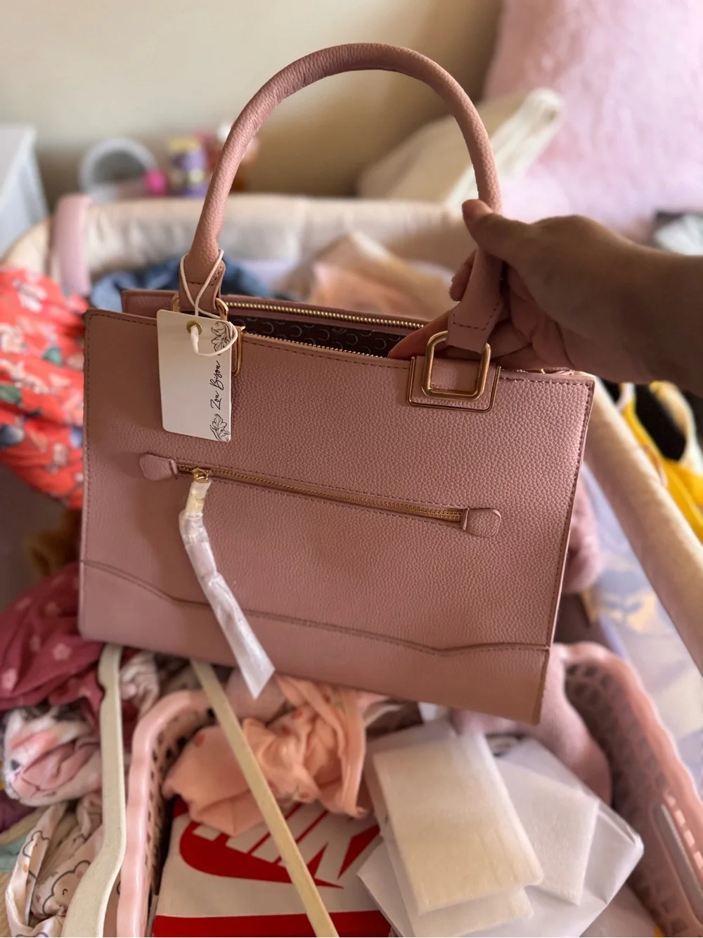 Structured Satchel Handbag in Blush Pink with Gold Hardware